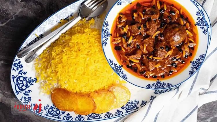 طرز تهیه خورش خلال بادام کرمانشاهی با گوشت گوسفندی و زعفران