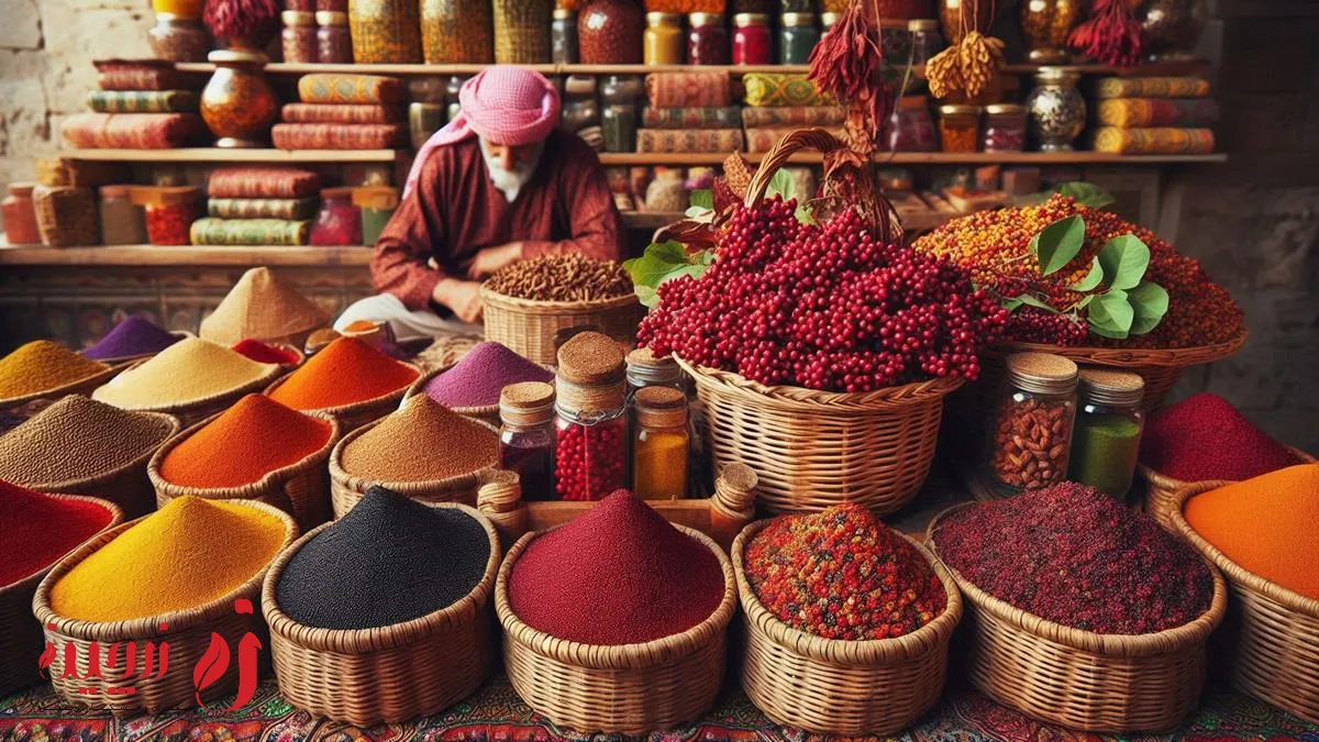 سماق و دیگر ادویهها در مغازه ادویه فروشی